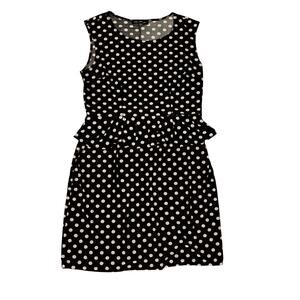 Mlle Gabrielle black peplum knee length dress with white polka dots sz L
